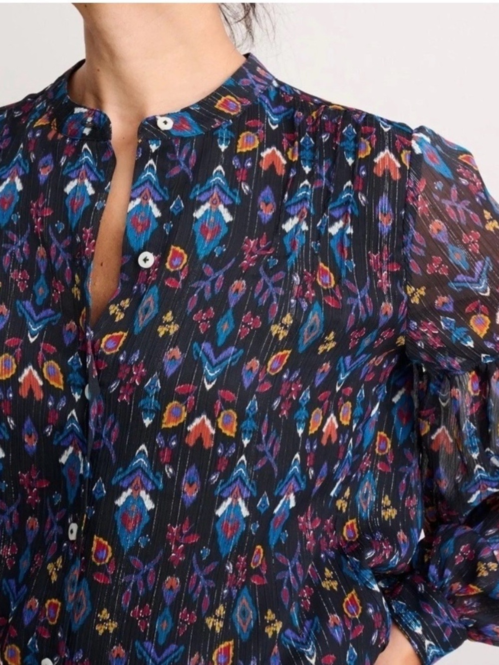 Untuckit Women’s Georgette Bishop Sleeve Button Front LORELEI Blouse NWT Size 10 - Picture 4 of 13